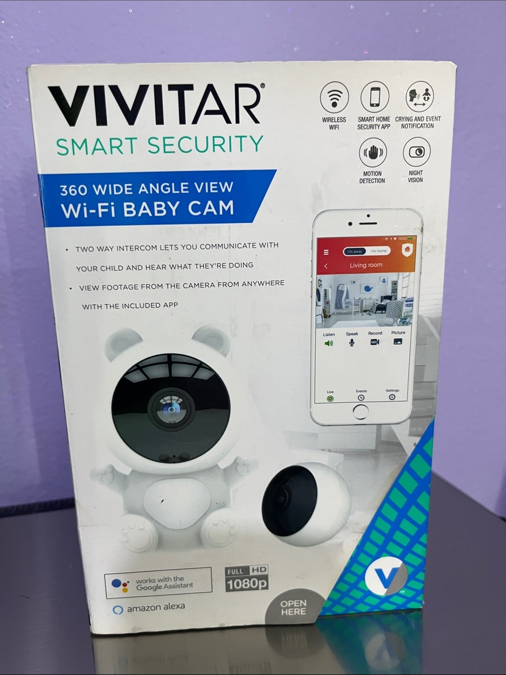 Vivitar Wi‑Fi Baby Cam 360 Wide Angle View - White